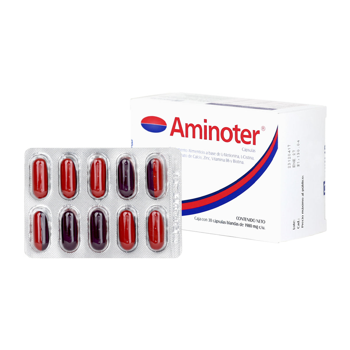AMINOTER SUPLEMENTO ALIMENTICIO FORTALECE CABELLO Y UÑAS VITAMINA B3 L METIONIA L OSTINA,CAIDA DE CABELLO
