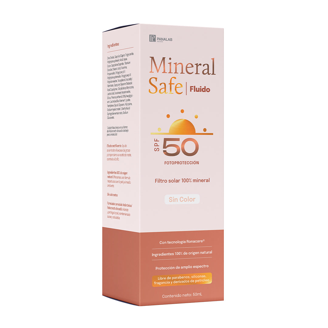 MINERAL SAFE FLUIDO FILTRO SOLAR FPS50 FILTROS MINERALES CONTRA RAYOS UVA/UVB ACIDO HIALURONICO 