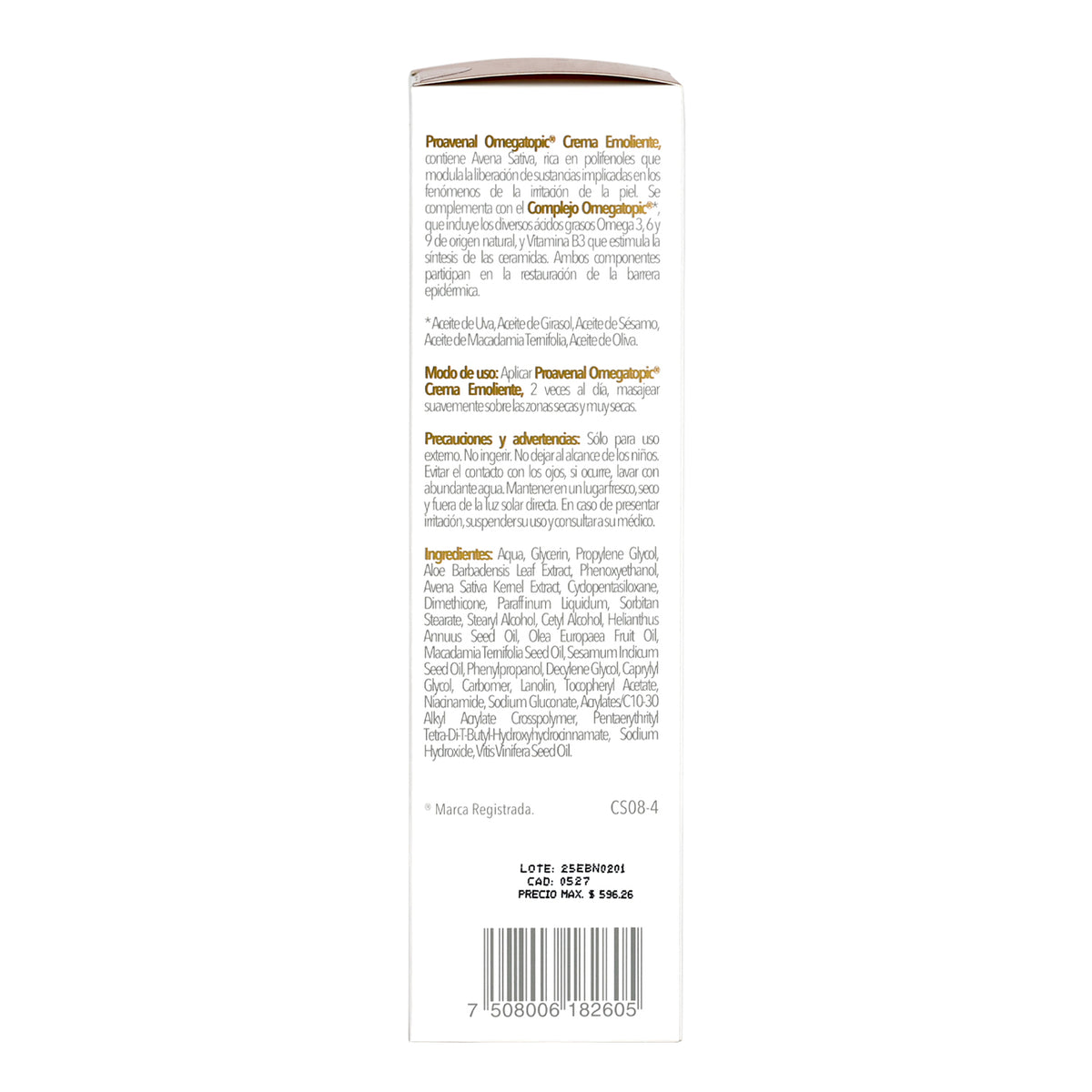 PROAVENAL CREMA DERMATOLOGICA, PIELES SENSIBLES ATOPICAS, SECAS IRRITACION ,RESEQUEDAD, VITAMINA B3, OMEGA 6 