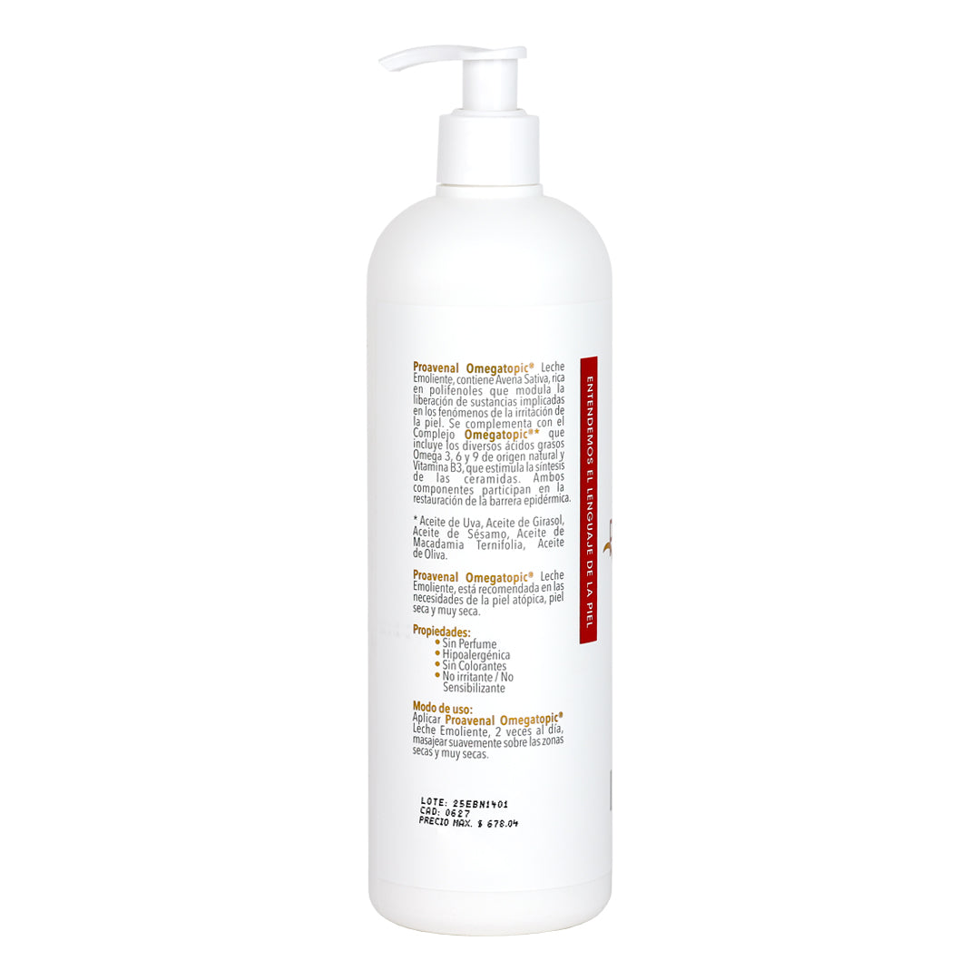 PROAVENAL LECHE EMOLIENTE, HIDRATACION INTENSIVA, PIELES SENSIBLES, DERMATITIS, ANTIINFLMATORIA, OMEGA 6, VITAMINA B3, PASSALUD FARMACIA