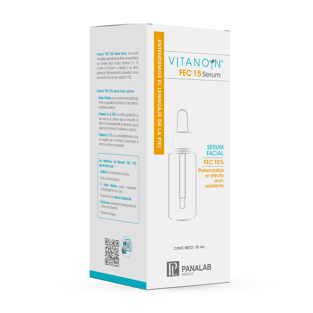 VITANOIN FEC 15% SERUM VITAMINA C VITAMINA E ACIDO FERULICO ANTIOXIDANTE  E HIDRATANTE PIEL LUMINOSA UNIFORME PREVIENE HIPERPIGMENTACION LINEAS DE EXPRESION ENVEJECIMIENTO 