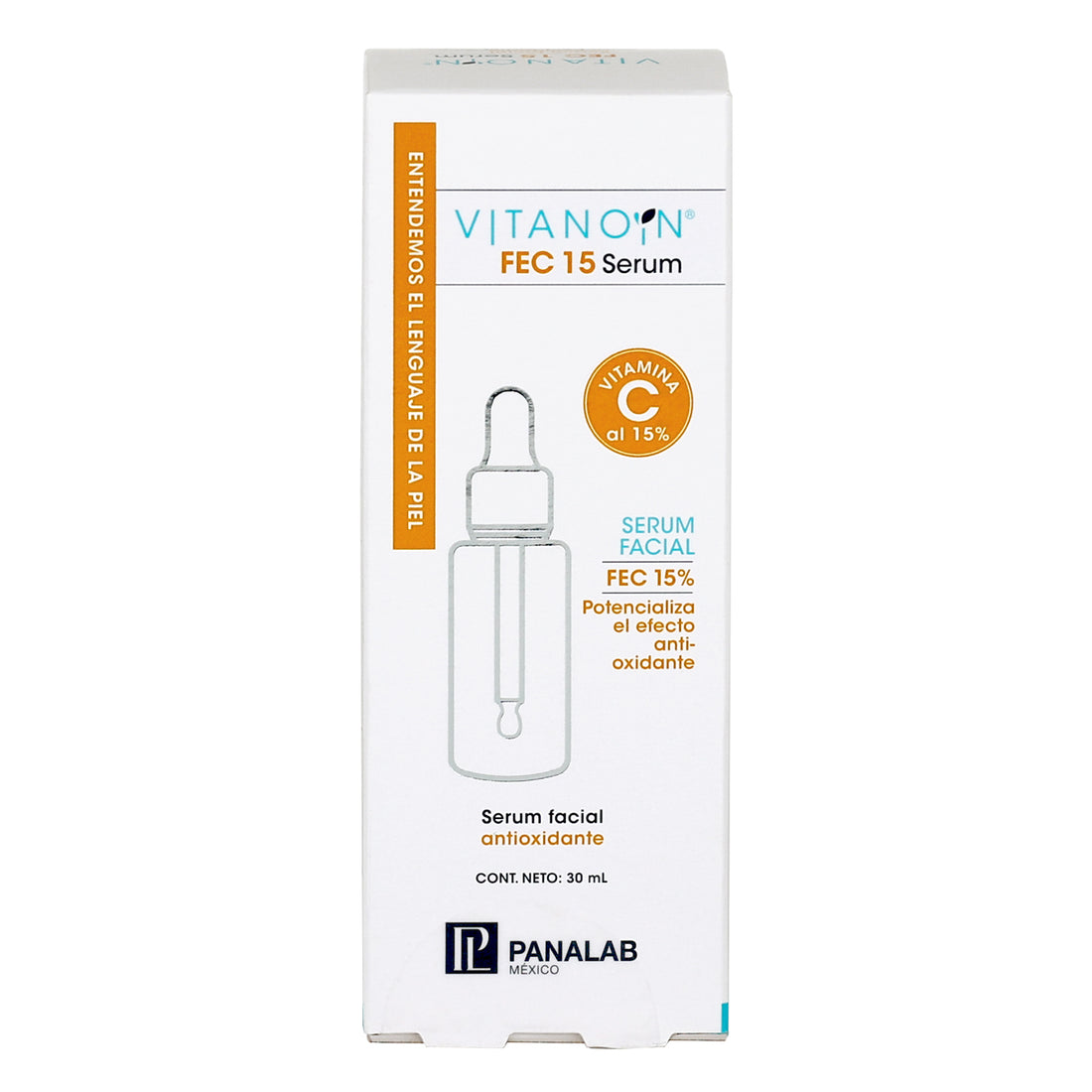 VITANOIN FEC 15% SERUM VITAMINA C VITAMINA E, ACIDO FERULICO, ANTIOXIDANTE, HIDRATANTE, PIEL LUMINOSA, PREVIENE HIPERPIGMENTACION, LINEAS DE EXPRESION, ENVEJECIMIENTO 
